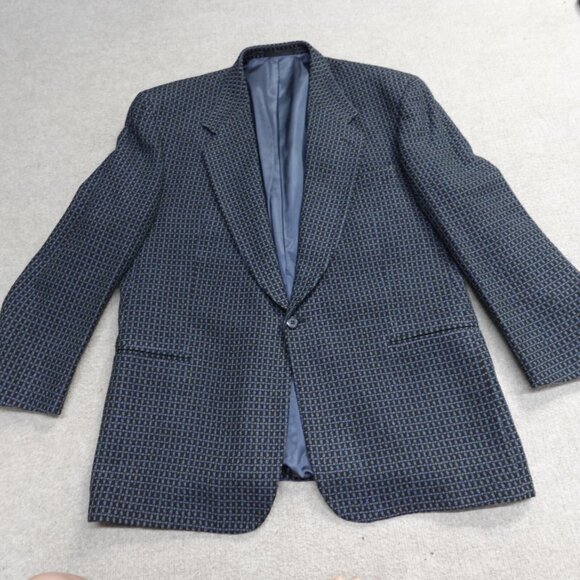 Jhane Barnes Sport Coat 44R Blue Black Wool Ventless